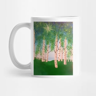 Birch Grove on a sunny day Mug